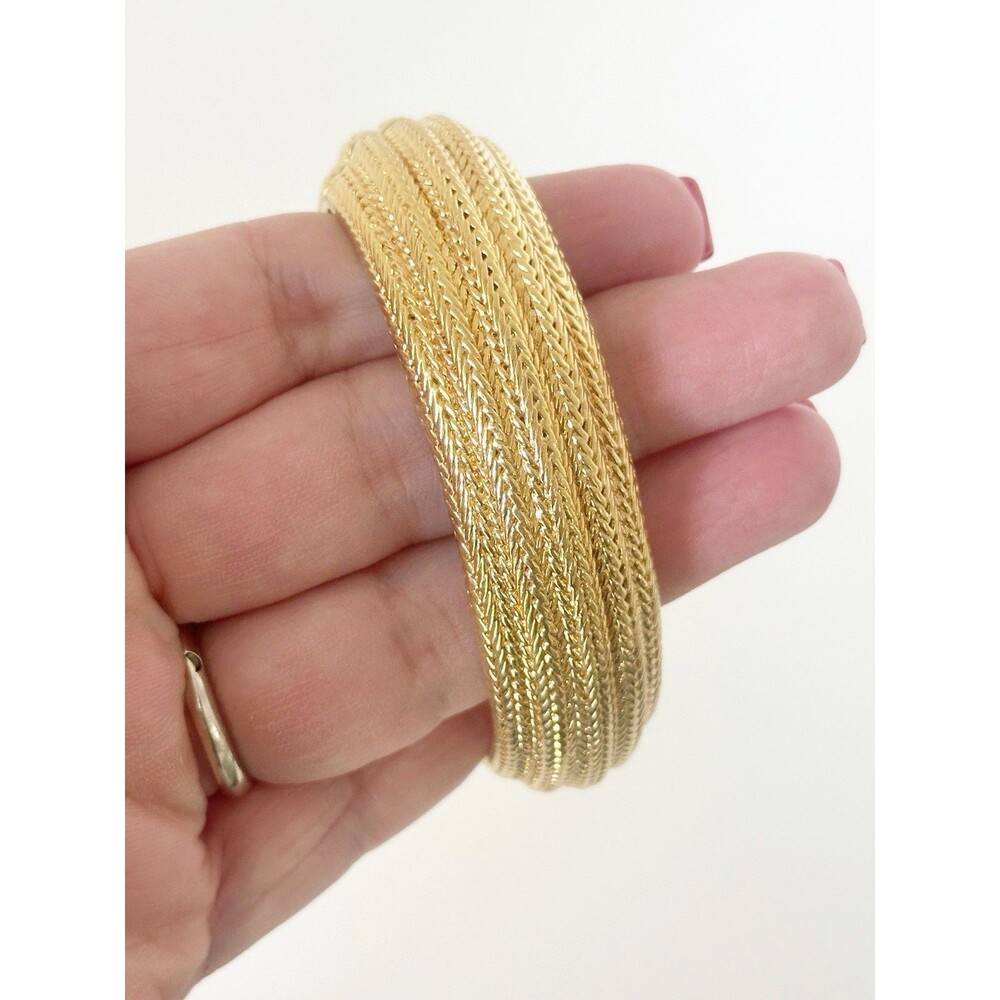 Vintage St. John Bangle Clamper Bracelet Gold Tone Woven Texture Designer - Picture 4 of 9